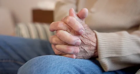 Hands, old person and waiting in office for counseling, appointment or recovery Stock Footage 340630987