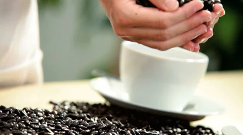 Hands Only Fresh Coffee Beans Pouring From Female Hands Stock Footage 29278509