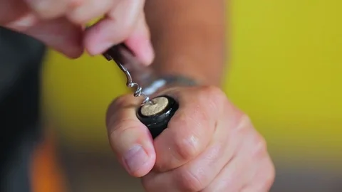 Hands open bottle of wine Stock Footage 89575764