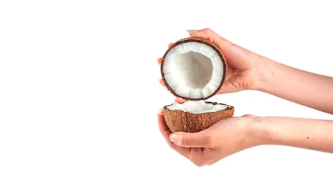 Hands open a coconut Stock Footage 63742130