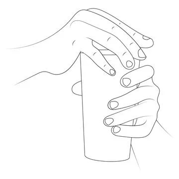 Hands open coffee plastic cup sketch illustration. Stock Illustration