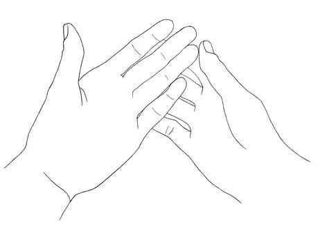 Hands open. Copy space for text, picture. Creative hand drawn black line art Stock Illustration