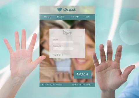 Hands open with Dating App Interface Stock Photos