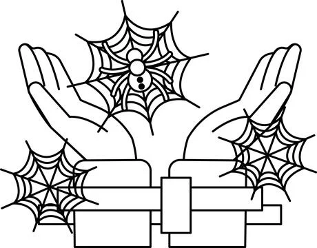 Hands open, offering spider webs Illustrazione stock