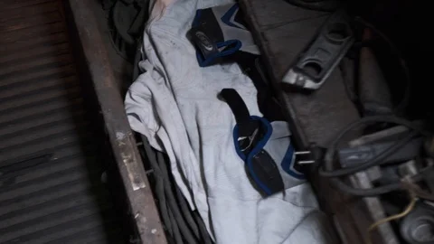 Hands open one of the small drawers in the garage, look at the working contents Stock Footage 126063182