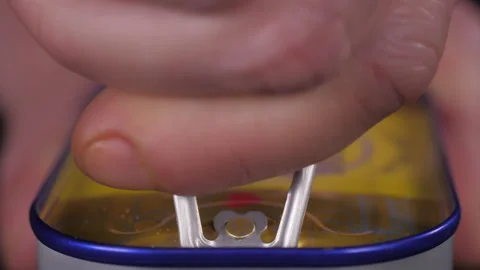 Hands opening can of tuna slow motion 4k Video stock 148323636