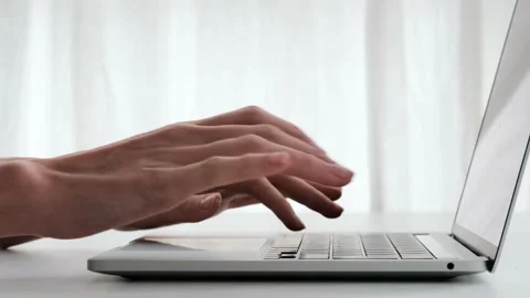 Hands opening computer white background Stock Footage 153260822