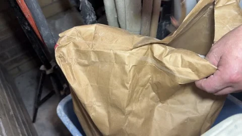 Hands Opening a Paper Sack of White Wheat Flour for Udon Noodles, Japanese Food Stock Footage 341919143