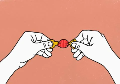 Hands opening wrapped candy Stock Illustration