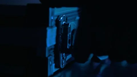 Hands opens and closes briefcase locks close up Stock Footage 159673726