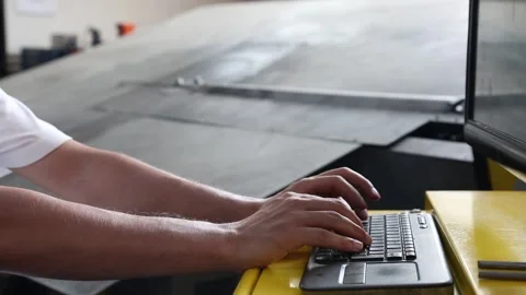 Hands Operating Industrial Control Keyboard Stockbeeldmateriaal 340106905