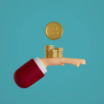 Hands outstretched, there are crypto coins. 3D, Render, illustration Stock Illustration