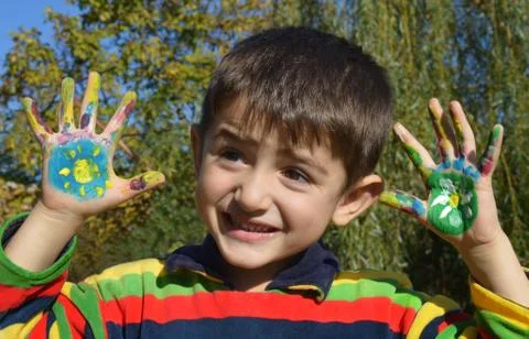 Hands in paint Foto stock