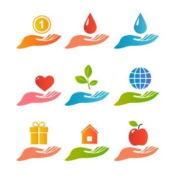 Hands palm up logo set Stock-Illustration