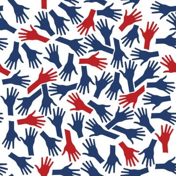 Hands Pattern Background Seamless. Red and Blue people ideology Illustrazione stock