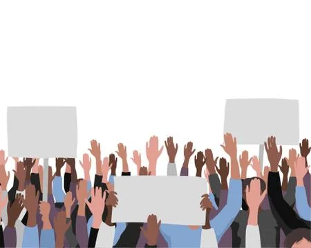 Hands up pattern with banners. Public protest illustration Stock Illustration