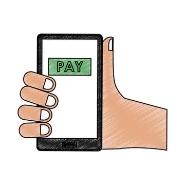 Hands paying online from smartphone scribble Stock Illustration