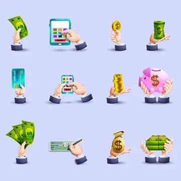 Hands payment flat icons set Illustrazione stock