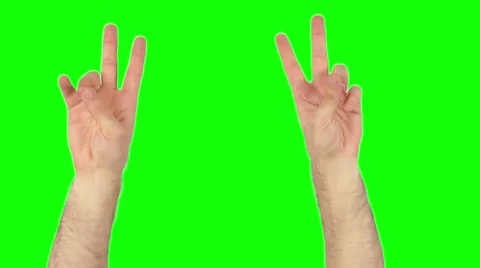 Hands peace on green screen 4k Stock Footage 63470467