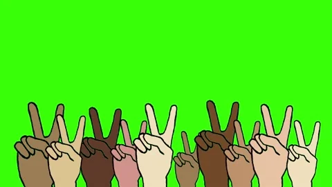 Hands Peace Sign Ethnic Racial Diversity Green Screen Animation Loop Stock Footage
