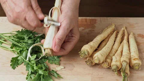 Hands peeling parsley in the kitchen Stock Footage 200946363