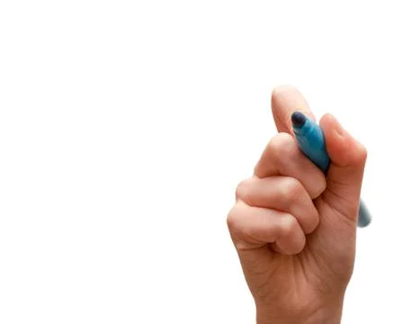 Hands with pen writing on screen isolated Stock Photos