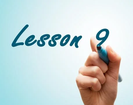 Hands with pen writing on screen lesson 9 Foto stock