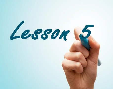 Hands with pen writing on screen lesson 5 Stock Photos