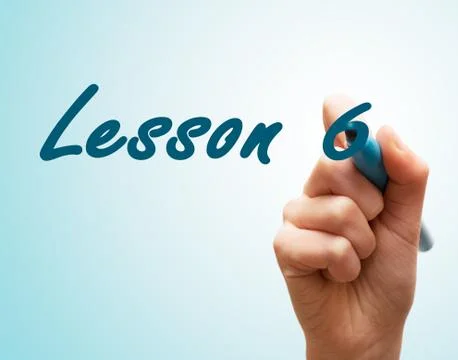 Hands with pen writing on screen lesson 6 Foto stock