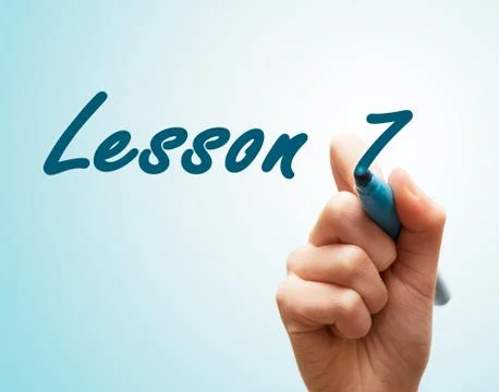 Hands with pen writing on screen lesson 7 Stock Photos