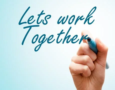 Hands with pen writing on screen lets work together Foto stock