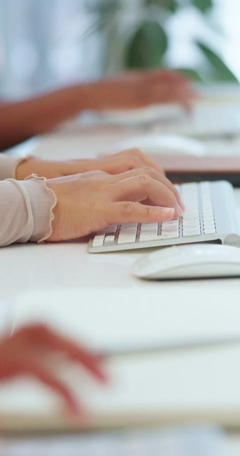 Hands, people and typing on laptop at desk for writing news article, publication Stock Footage 341487579