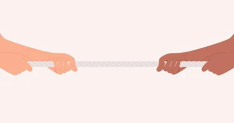 Hands of people of different nationalities pulling a rope in opposite directions Stock Illustration