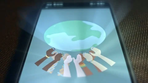 Hands of people of different nations hold and play with Planet Earth, friendship Stock Footage 309460102