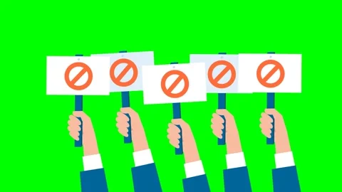 The hands of people with placards gradually appear from the bottom of the screen Stock Footage 294998176