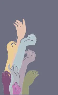 Hands of people reaching for the light. Concept of people who need help. Stock Illustration