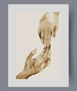 Hands of people strive for unity and want to be together on print. Watercolor Stock Illustration