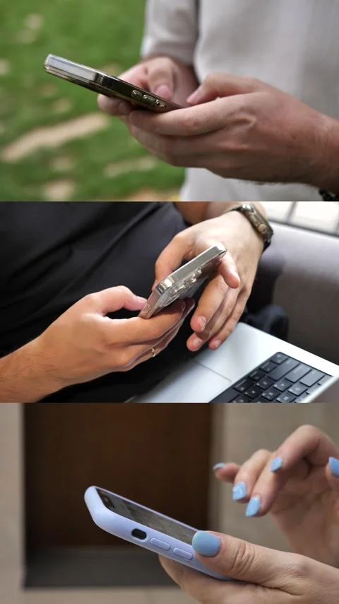 Hands of people using mobile phone. Collage,multi-screen Stock Footage 334841213