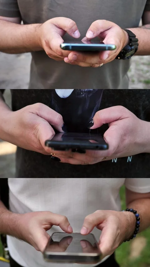 Hands of people using mobile phone. Collage,multi-screen Stock Footage 334841273