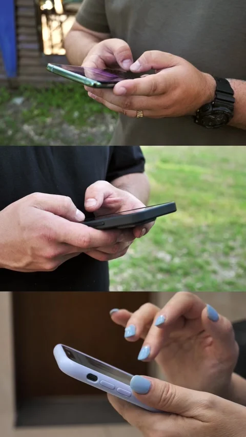Hands of people using mobile phone. Collage,multi-screen Stock Footage 334841277