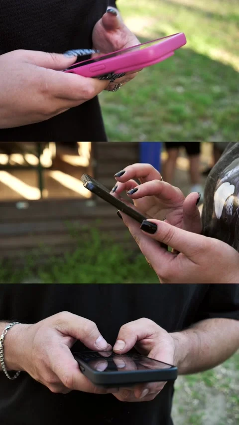 Hands of people using mobile phone. Collage,multi-screen Stock Footage 334841301