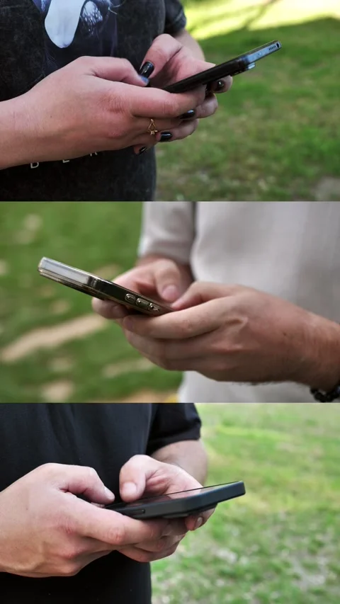Hands of people using mobile phone. Collage,multi-screen Stock Footage 334841316