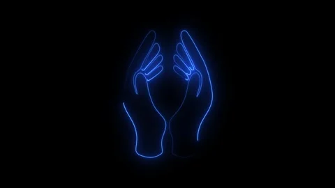 Hands performing a digital gesture in a dark environment with glowing blue lines Stock Footage 345772215
