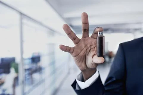 Hands, person and pendrive technology for data security, storage or backup Stock Photos