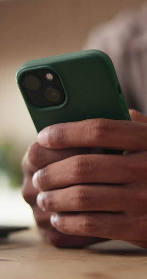 Hands, phone and texting with contact in office, typing and project for graphic Stock Footage 334308864