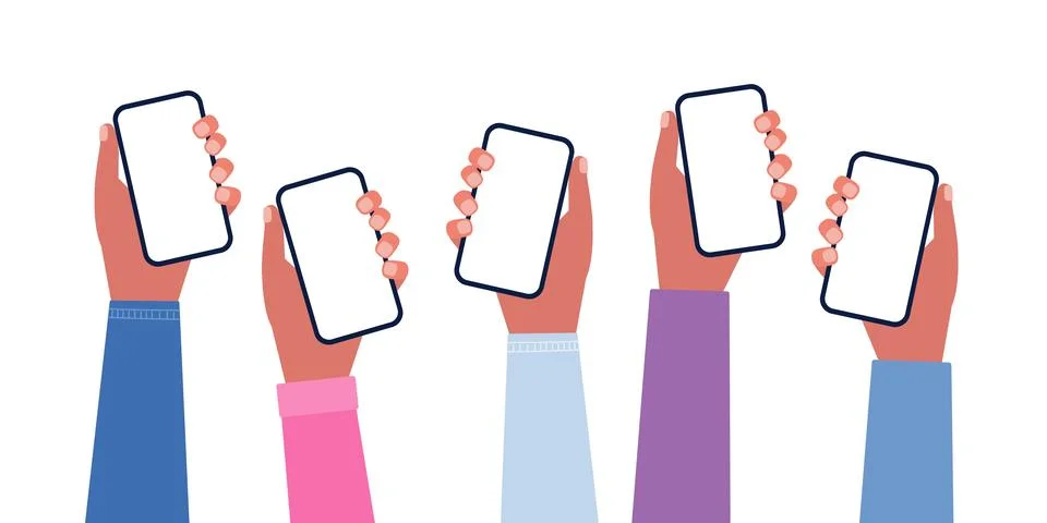 Hands with phones Stock Illustration