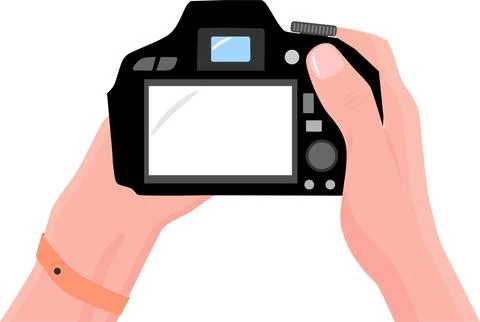 Hands with photo camera. First-person view. Stock Illustration