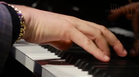 Hands on piano keyboard  in slow Motion shot Stock Footage 59431817