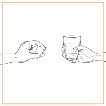 Hands with pill. Vector  background. Stock Illustration