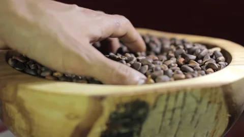 Hands pine nuts on burlap. 스톡 동영상 70260335